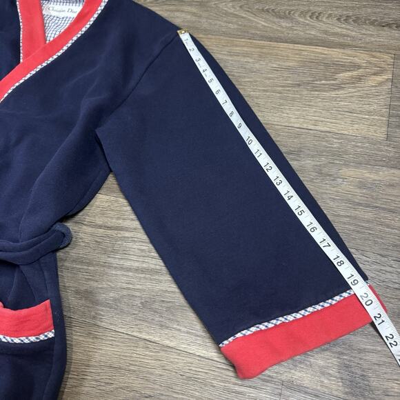 Vintage CHRISTIAN DIOR Blue Red Fleece Bath Robe Lounging Tie Belt Mens L - Picture 6 of 14